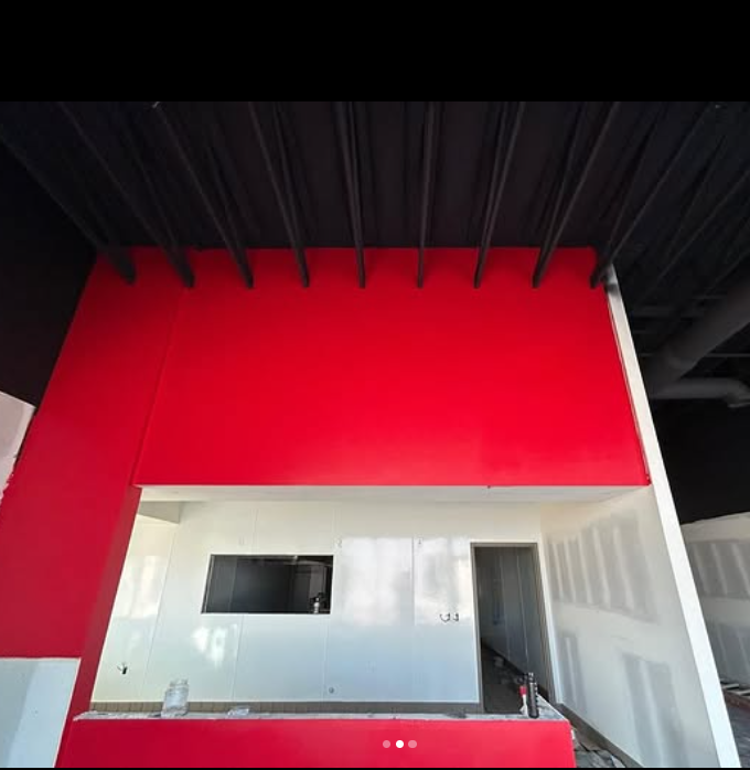 Residential exterior repaint — red patio ceiling